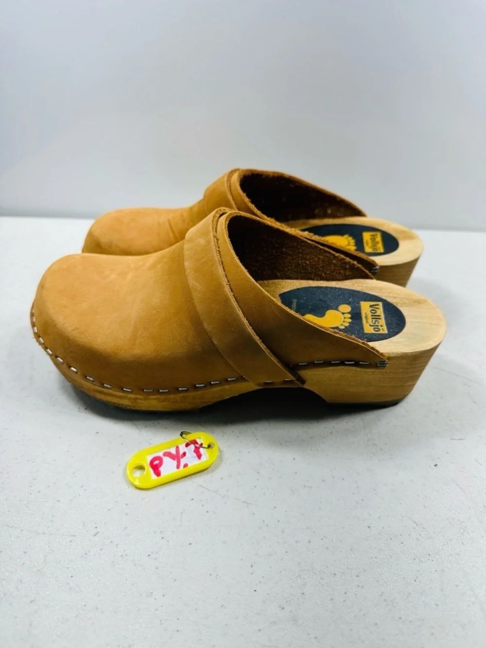 Vollsjo Womens Clogs Genuine Leather Wooden Casual Clog Sandals size 36.5,5-6